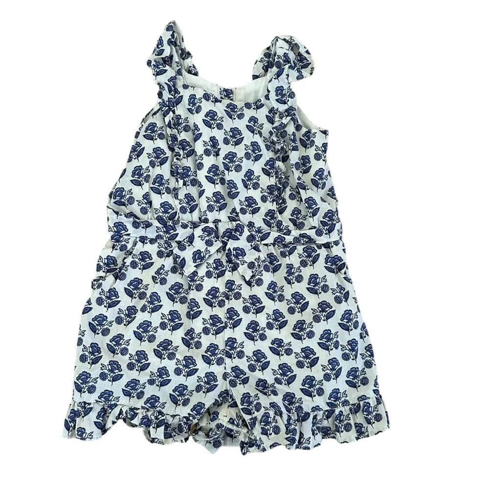 Janie & Jack Toddler Girls One Piece Ruffle Romper Blue & White 18 To 24 Months.